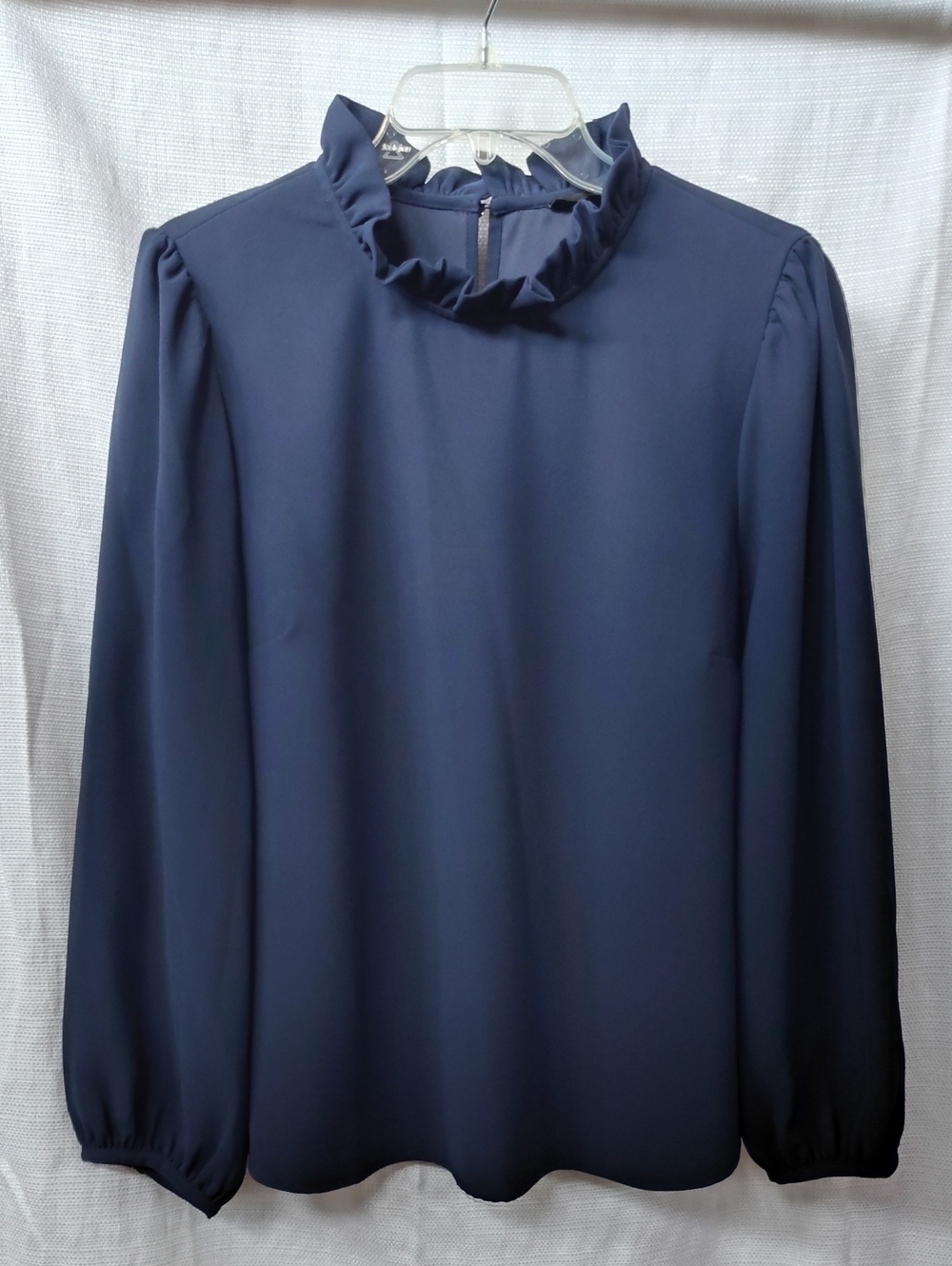 J. Crew Navy Ruffled Mock-Neck Long Sleeve Blouse Large